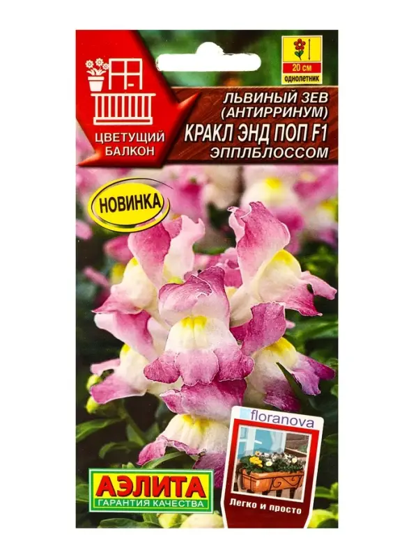 Семена цветов Львиный зев Кракл энд поп F1 эпплблоссом  С. Floranova Цветущий балкон, Ц/П,7 шт. 1094