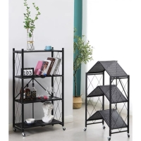 Стеллаж складной на колесах, 3 полки, 71&times;34&times;88 см, цвет чёрный матовый