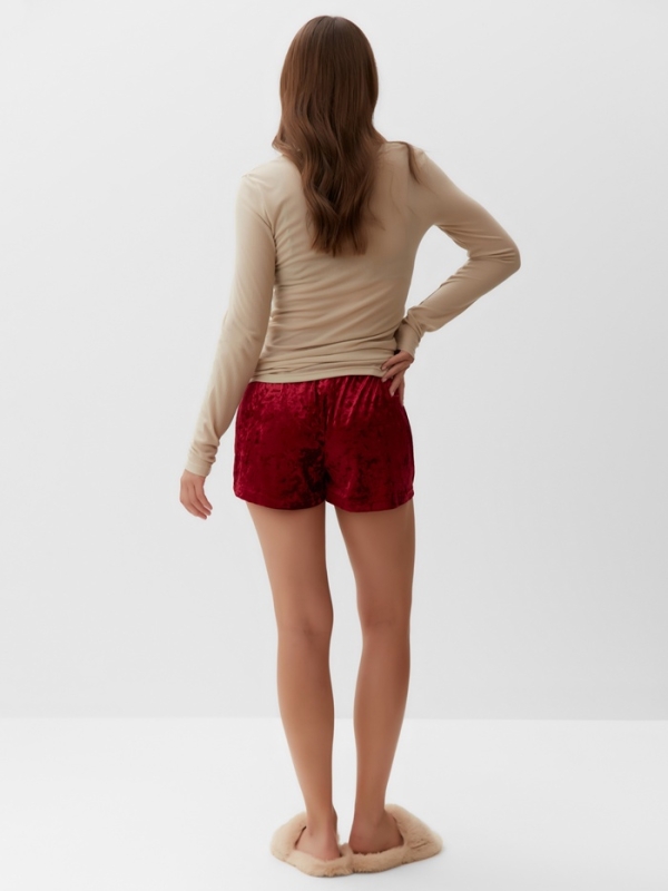 Комплект женский домашний (лонгслив и шорты) KAFTAN "Бархат", 48-50, бордо/беж