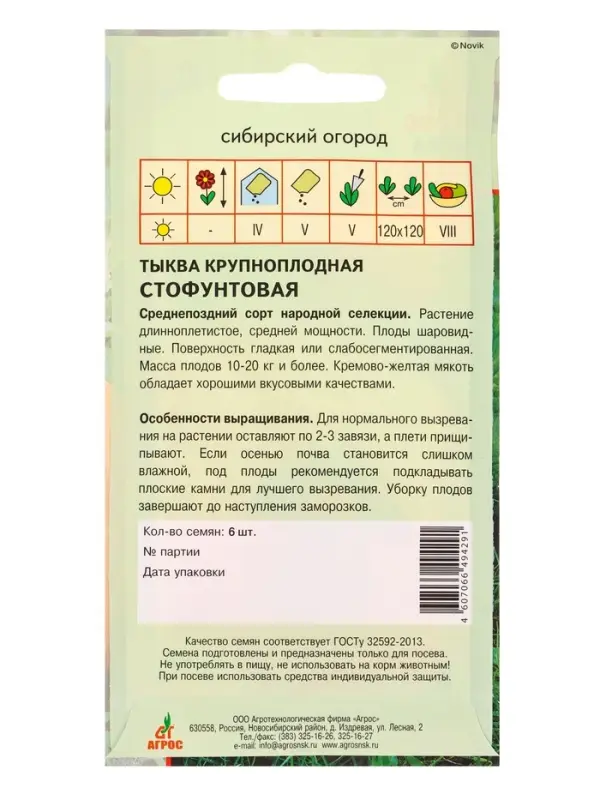 Семена Тыква "Стофунтовая" 6 шт