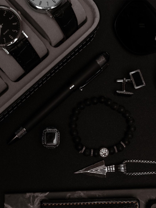 Запонки стальные &laquo;Прямоугольник&raquo; в рамке с эмалью, цвет чёрный в серебре