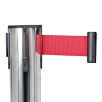 Стойка ограждения сер с вытяжной лентой-470см КРАСНАЯ,высота-90см,d-11см,напольный d-35см