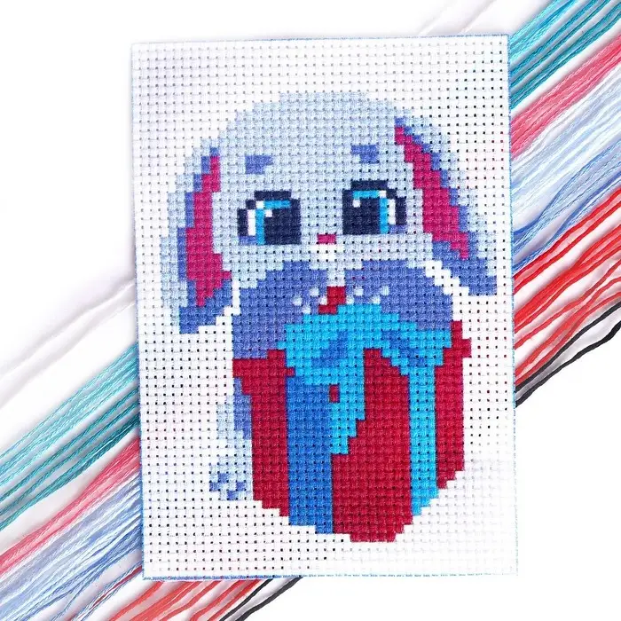 Вышивка крестиком на новый год &laquo;Зайка с подарком&raquo;, 14 х 10 см, набор для творчества