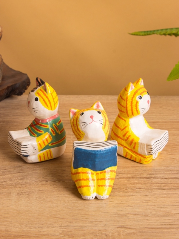 Сувенир дерево "Котенок с книжкой" МИКС, 3,5х5х7 см