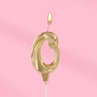 Свеча в торт &laquo;Театральная&raquo;, цифра 0, золотой металлик