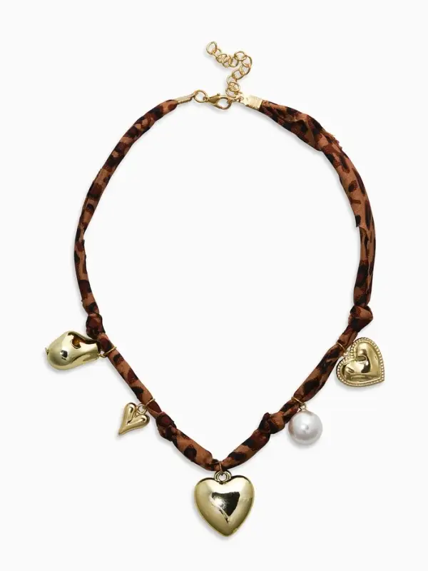 Колье "Новый стиль" микс подвесок, светло-коричневый леопард, в золоте 40+удл