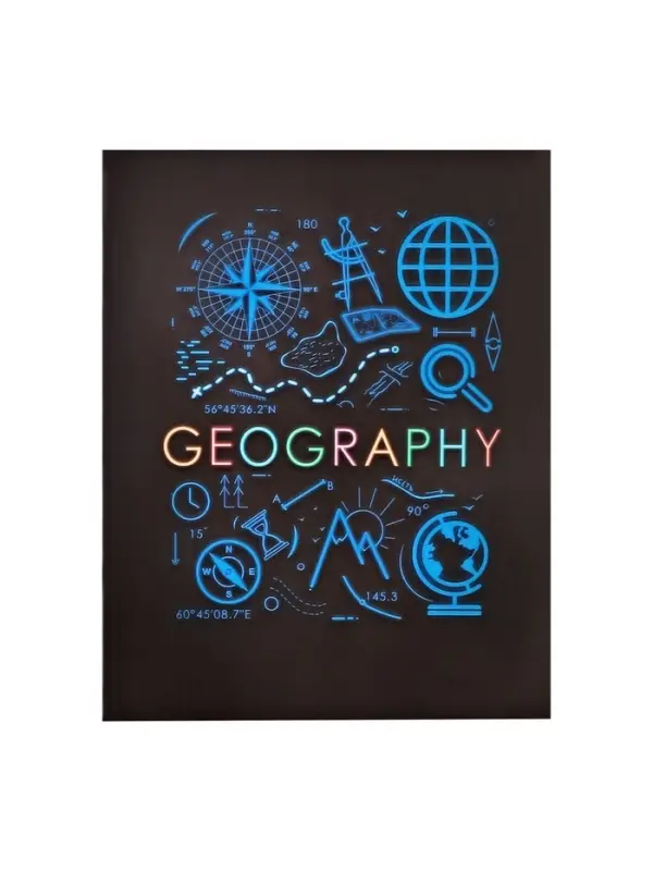 Тетрадь предметная 48 листов в клетку Calligrata, &laquo;СуперНеон. География&raquo;, обложка мелованный картон