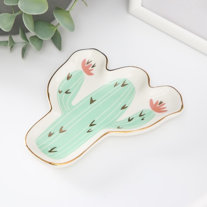 Сувенир керамика подставка под кольца Сувенир керамика подставка под кольца "Кактус с цветами" 1,6х11х12 см