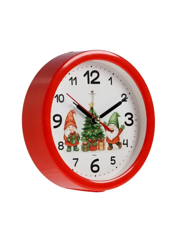 Будильник "Веселые гномы", плавный ход, d=15см, красный