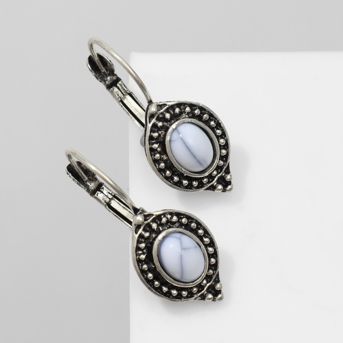 Серьги &laquo;Этника&raquo; мрамор, цвет белый в чернёном серебре