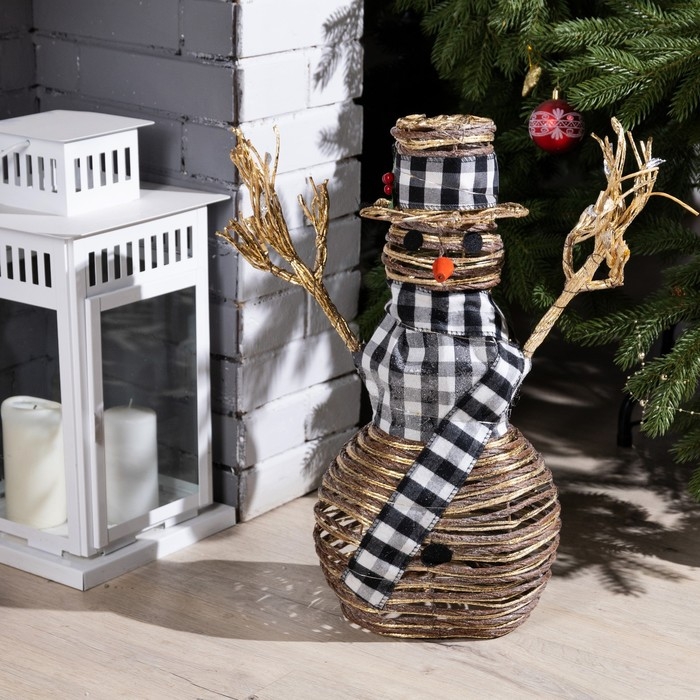 Светодиодная фигура &laquo;Снеговик&raquo; 24 &times; 50 &times; 15 см, текстиль, металл, батарейки ААх2 (не в комплекте), свечение тёплое белое