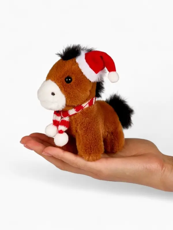 POMPOSHKI мягкая игрушка Лошадка, в шапочке, коричневая