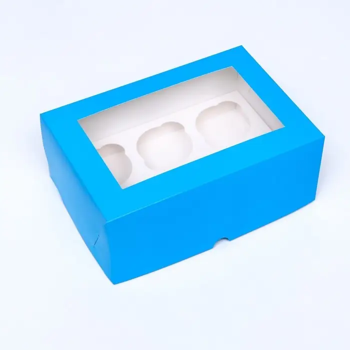 Упаковка на 6 капкейков с окном, голубая, 25&times;17&times;10 см