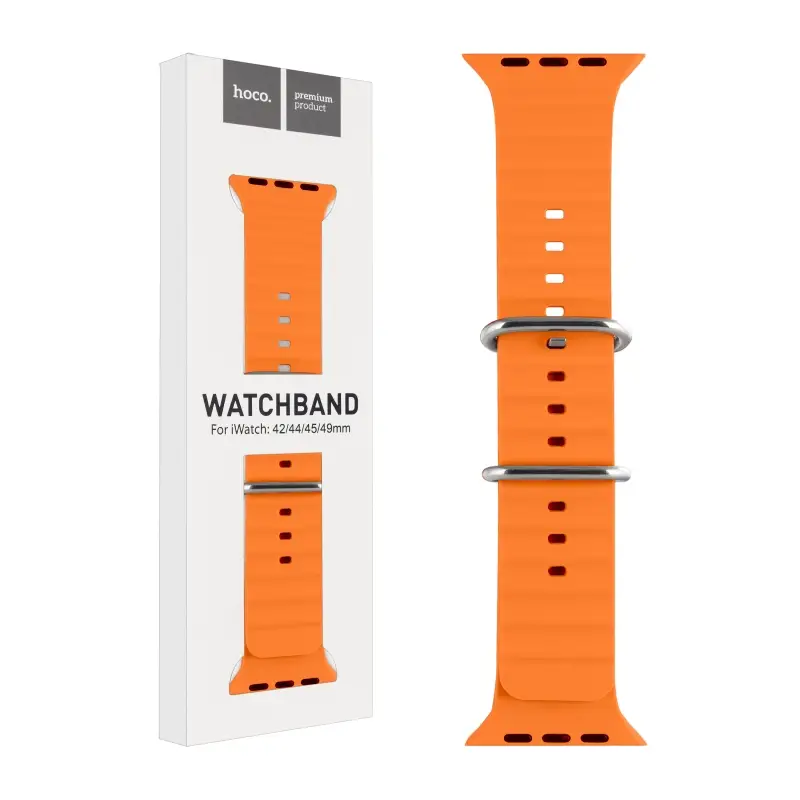 Ремешок для Apl watch 42/44/45mm Watchband WA12 Or. series marine double silicone orange HOCO
