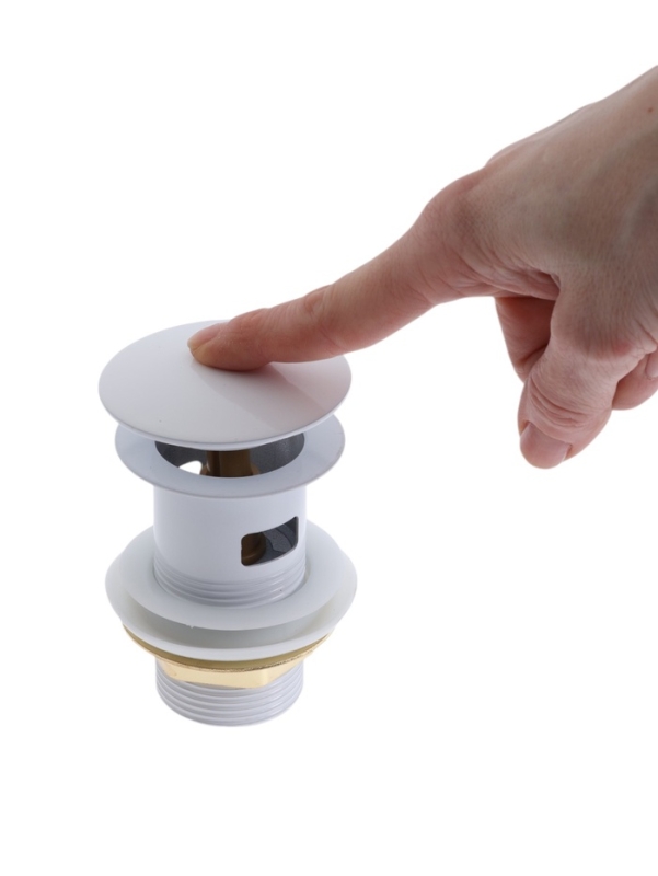 Донный клапан ZEIN engr, большая кнопка, без перелива, нержавеющая сталь, белый