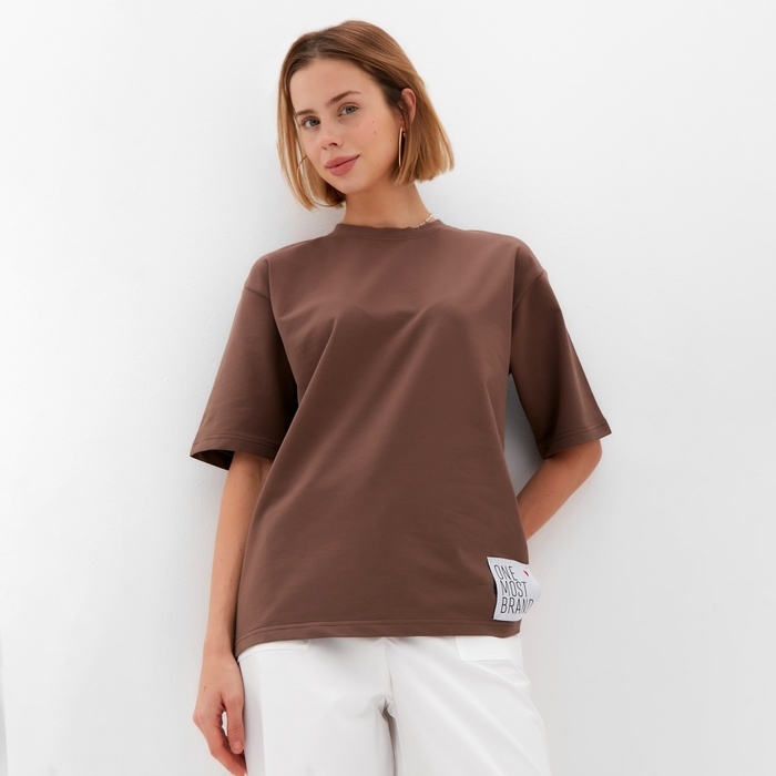 Футболка женская однотонная MINAKU: One Most Brand цвет коричневый, размер 48 Футболка женская однотонная MINAKU: One Most Brand цвет коричневый, размер 48