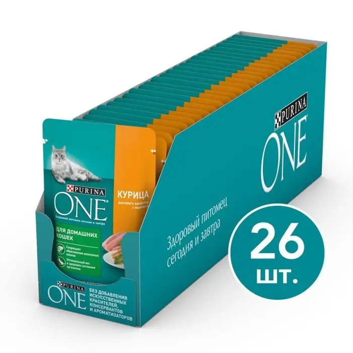 Влажный корм Purinа One для домашних кошек, курица/морковь, 75г