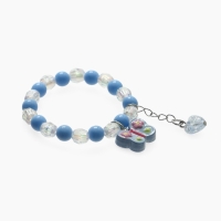 Браслет детский "Выбражулька" сердце н а цепочке и бабочка, цвет голубой