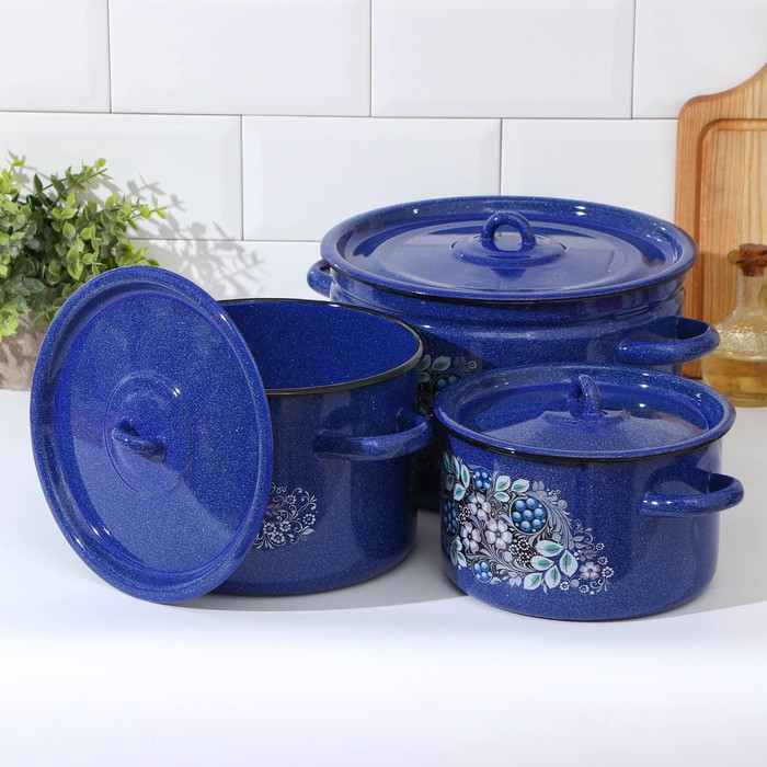 Набор эмалированных кастрюль &laquo;Голубика&raquo;, 3 предмета: 2,9 л, 4,5 л, 7 л, индукция