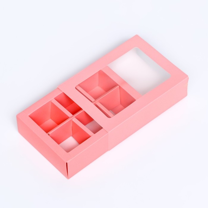 Коробка для 6 конфет, розовая, 13,7 х 9,85 х 3,86 см. Кондитерская упаковка Коробка для 6 конфет, розовая, 13,7 х 9,85 х 3,86 см. Кондитерская упаковка