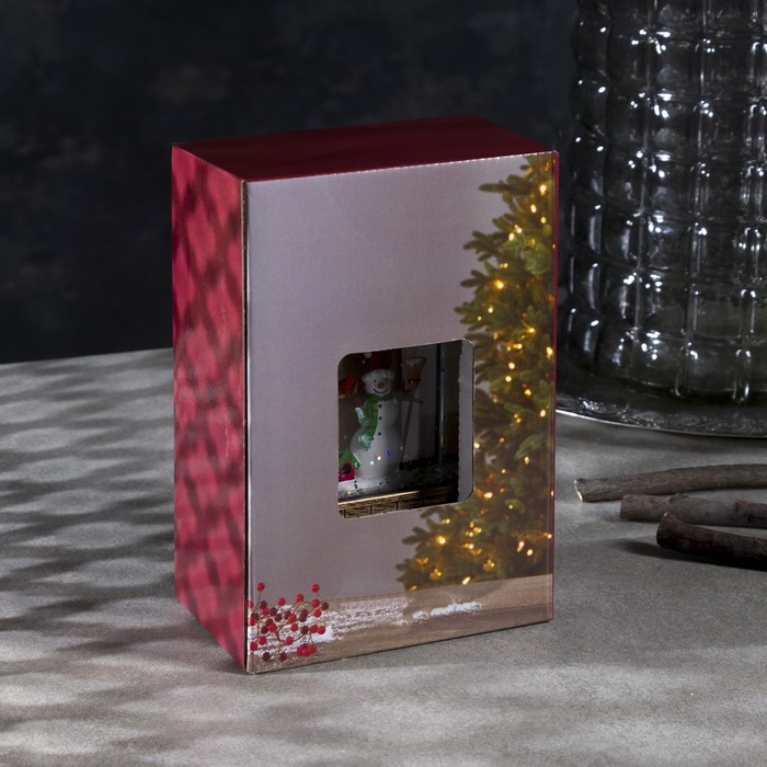 Светодиодная фигура &laquo;Фонарь со снеговиком&raquo; 7.5 &times; 14 &times; 4.2 см, пластик, блёстки, батарейки AG13х3 (в комплекте), свечение тёплое белое