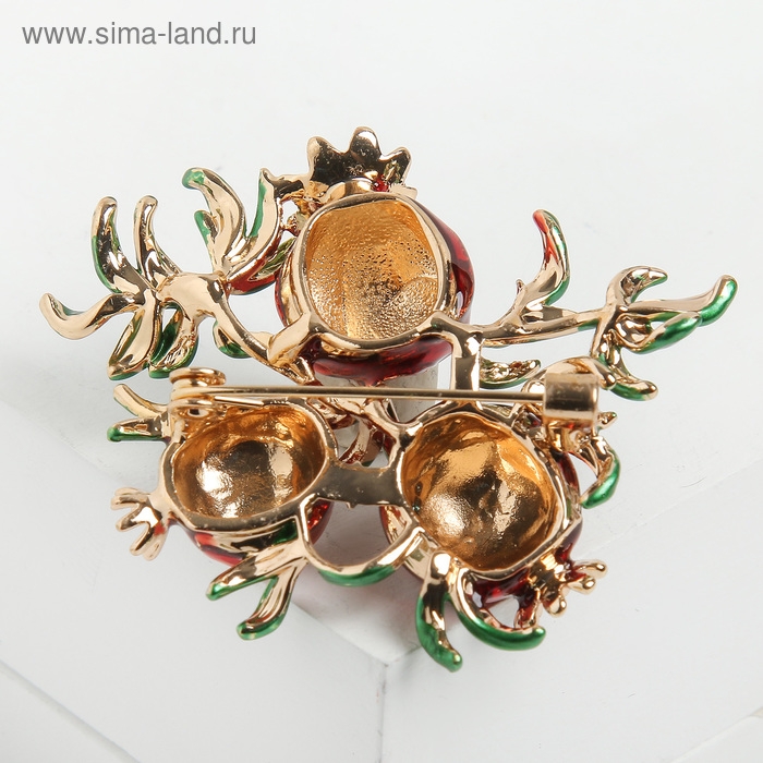 Брошь &laquo;Гранат&raquo;, цвет красно-зелёный в золоте