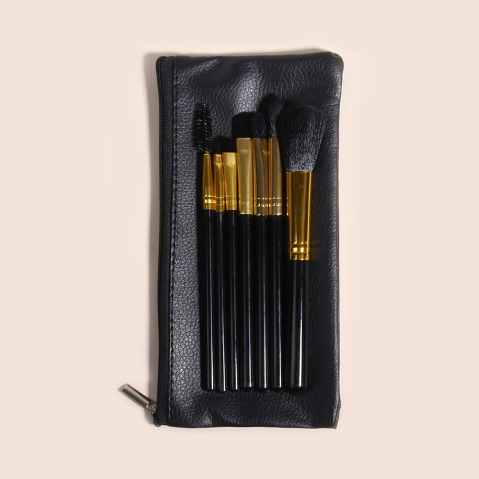 Набор кистей для макияжа, 7 предметов, чехол на молнии, цвет чёрный Набор кистей для макияжа, 7 предметов, чехол на молнии, цвет чёрный