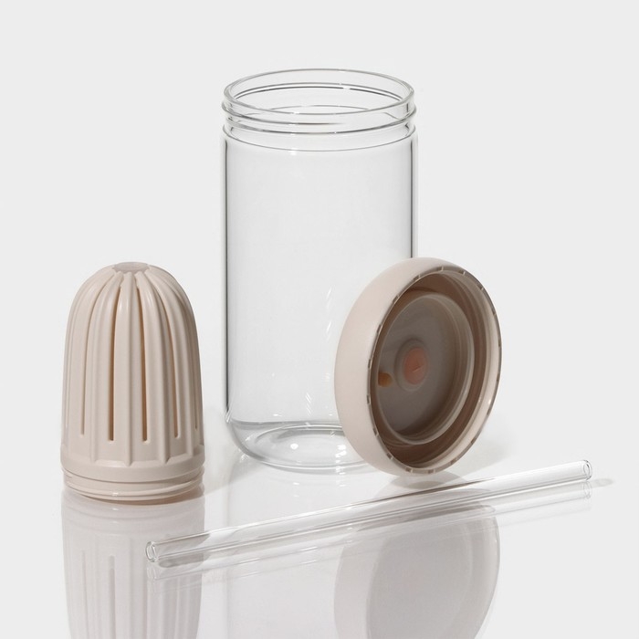 Стакан стеклянный с крышкой и трубочкой &laquo;Бьорн&raquo;, 450 мл