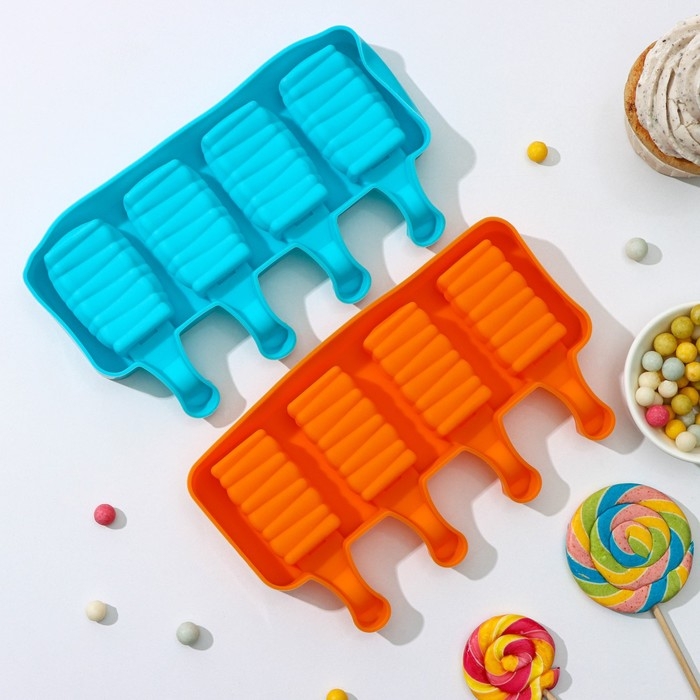 Форма для мороженого &laquo;Венеция&raquo;, силикон, 19,3&times;11&times;2,4 см, 4 ячейки (5,5&times;2,9 см), цвет МИКС