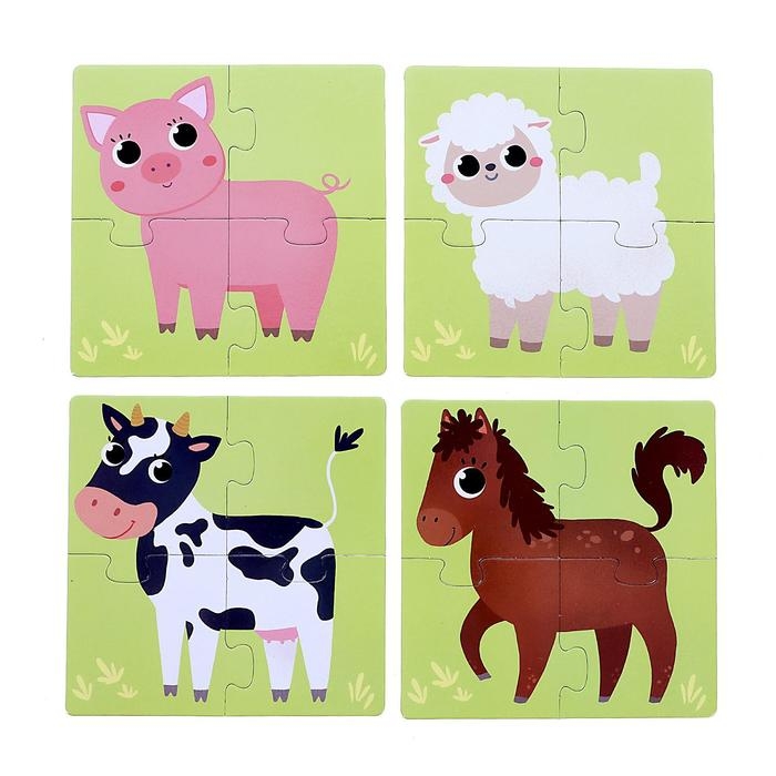 Пазлы 4 в 1 &laquo;Собери зверюшку: Кто живёт на ферме?&raquo;, 4 пазла, 16 деталей
