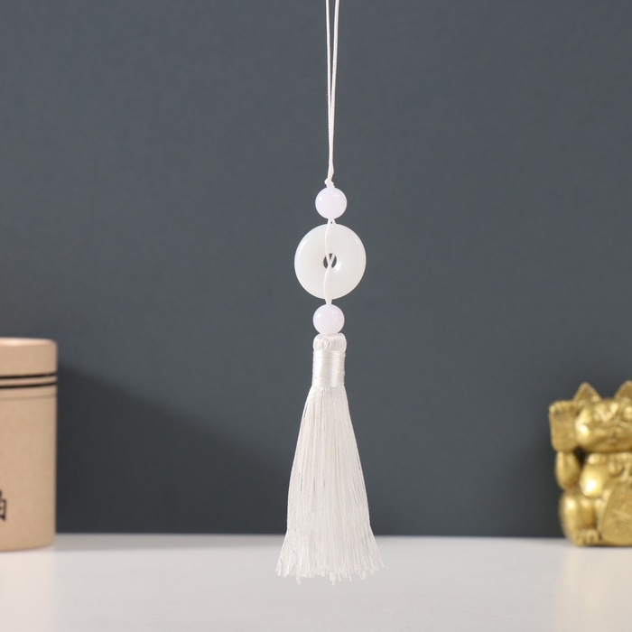 Подвеска текстиль, пластик Подвеска текстиль, пластик "Нефритовый кулон" белая 1х2,5х12,5 см