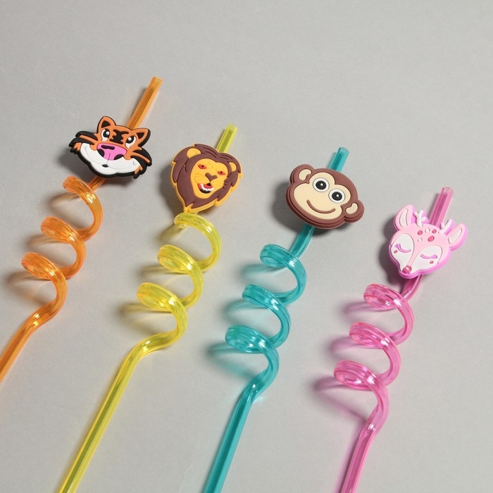 Трубочка из пластика &laquo;Сафари&raquo;, набор 4 шт., МИКС