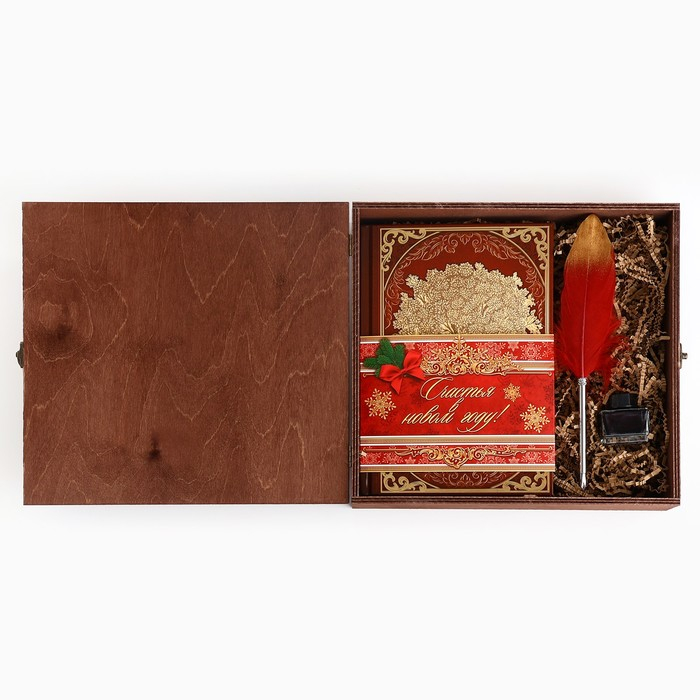 Родословная новогодняя книга с пером в шкатулке &laquo;Новый год: Сказочного нового года&raquo;, 26 х 8 х 27 см, набор