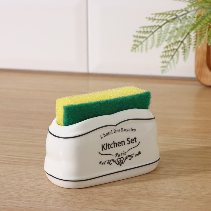 Набор аксессуаров для кухни Доляна &laquo;Уют&raquo;, 4 предмета (дозатор 300 мл, мыльница, подставка для губки, подставка для ложки), цвет белый