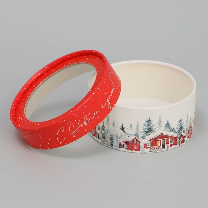 Коробка для макарун тубус с окном «Зимний город», 12 х 12 х 5 см, Новый год Коробка для макарун тубус с окном «Зимний город», 12 х 12 х 5 см, Новый год