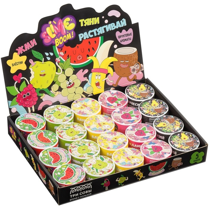 Набор слаймов мини &laquo;Slime boom. Взрывной фрукт&raquo;, 70 мл, 20 шт., 5 видов с блестк., шоу-бокс