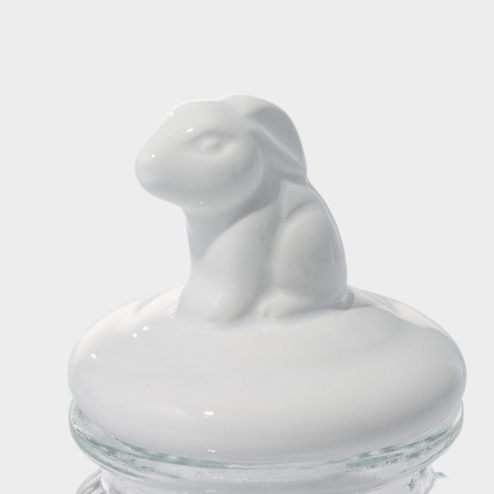 Банка стеклянная для хранения сыпучих продуктов Доляна &laquo;Зайка&raquo;, 230 мл, с керамической крышкой