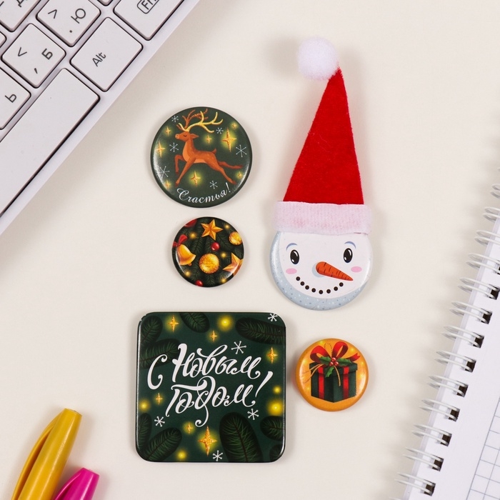 Значки закатные набор 5 шт d=25 мм d=35 мм 50х50мм"Снеговик" 8,5х12,5 см