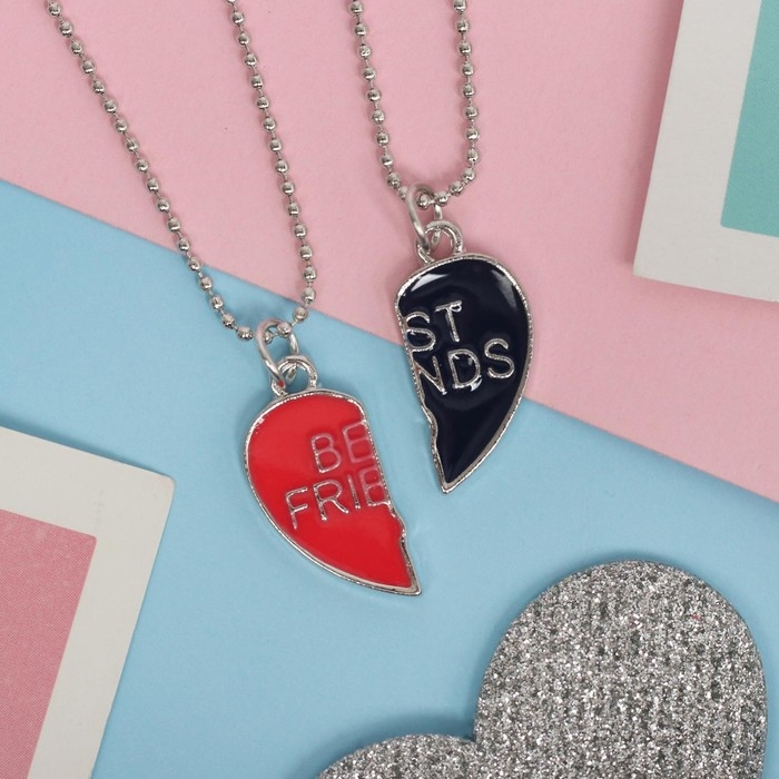 Кулоны &laquo;Неразлучники&raquo; best friends, сердце, цвет красно-синий в серебре, 45 см