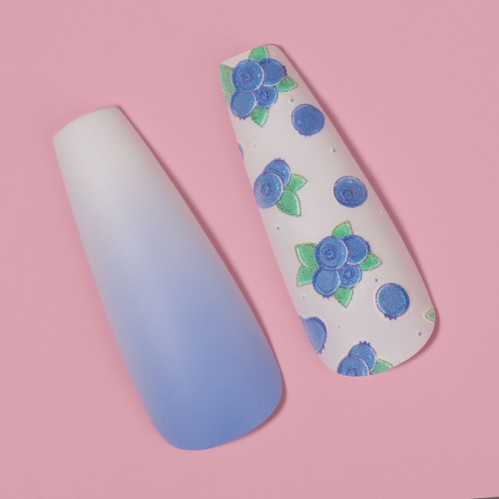 Накладные ногти &laquo;Черничка&raquo;, 12 шт, с клеевыми пластинами, форма балерина, цвет белый/фиолетовый