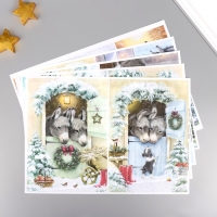 Набор декупажных карт 5 шт &laquo;Зимние ослики&raquo;, плотность 45 гр/м2, формат А4