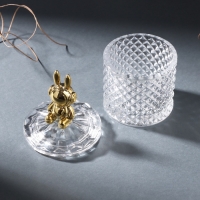 Шкатулка стекло "Заяц в наушниках. Ромбы" золото 6х6х12 см Шкатулка стекло "Заяц в наушниках. Ромбы" золото 6х6х12 см