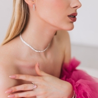 Набор 2 предмета: серьги, чокер &laquo;Лёд&raquo; два ряда, цвет белый в серебре, 32 см