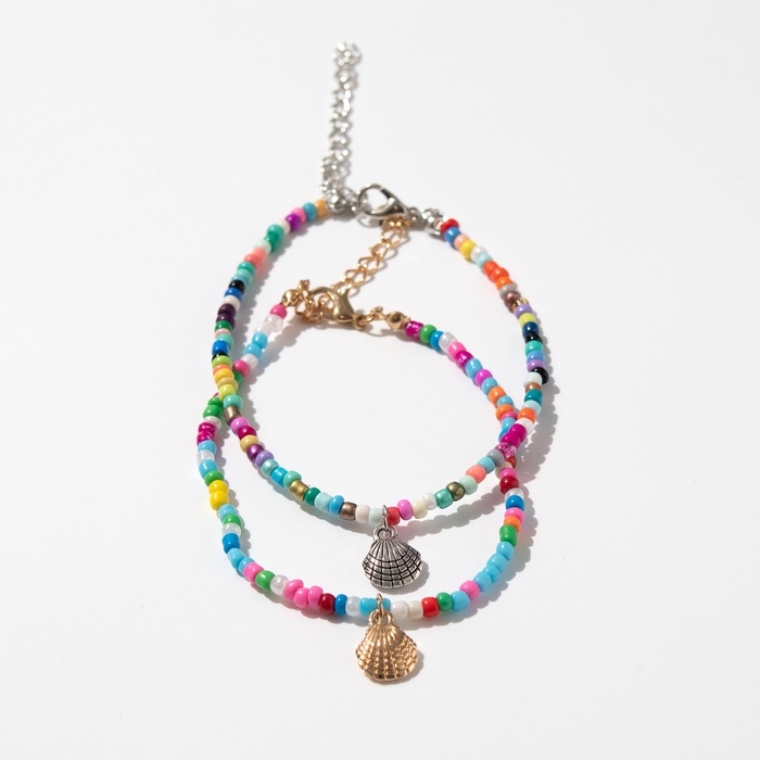 Браслет на ногу &laquo;Ракушки&raquo; два ряда, цветной, 23,3 см