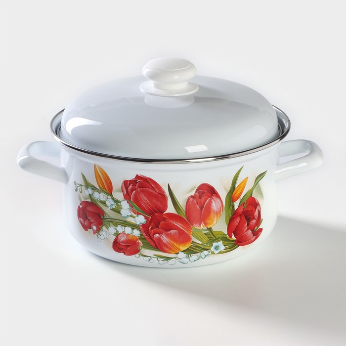 Кастрюля эмалированная цилиндрическая &laquo;Уральский сувенир&raquo;, 3 л, индукция, цвет белый, деколь МИКС