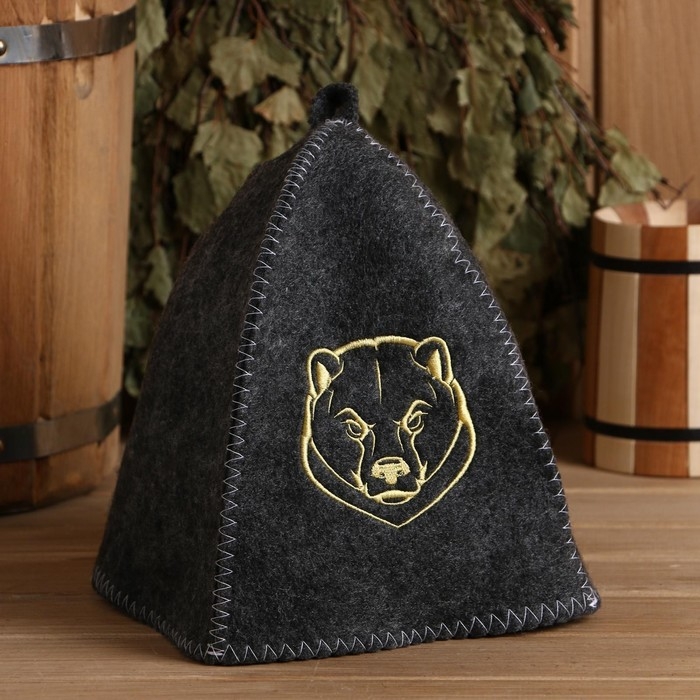 Шапка для бани серая с вышивкой Шапка для бани серая с вышивкой "Медведь"