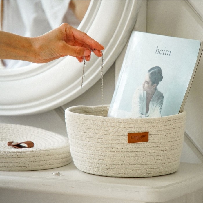Корзина для хранения SL Home &laquo;Бэлл&raquo;, плетёная ручной работы, большая, 32&times;32&times;16 см, цвет белый