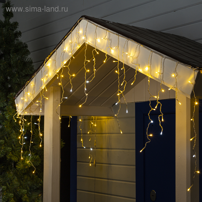 Гирлянда &laquo;Бахрома&raquo; 3 &times; 0.6 м, IP44, УМС, прозрачная нить, 160 LED, свечение тёплое белое, мерцание белым, 220 В