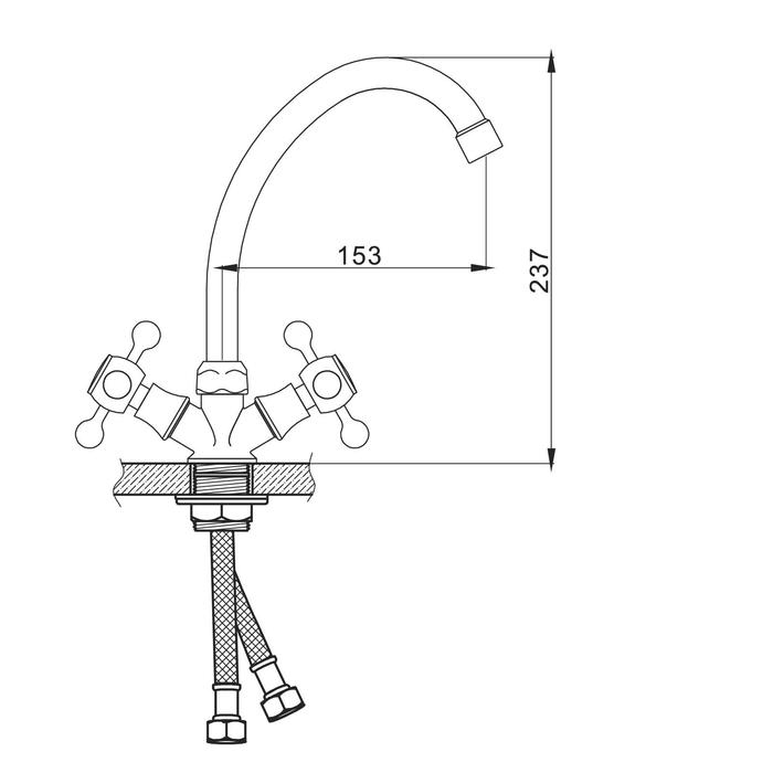 Cмеситель для кухни Accoona A4681, двухвентильный, с гайкой, силумин, хром Cмеситель для кухни Accoona A4681, двухвентильный, с гайкой, силумин, хром