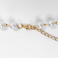 Колье с жемчугом &laquo;Сердце&raquo; в круглых звеньях, d=0,6см, цвет белый в золоте, 36 см